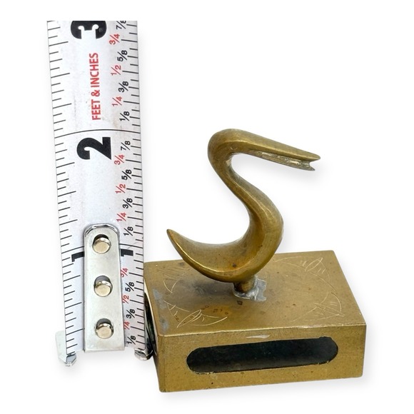 Vintage Brass Pelican Matchbox Holder Safe Mid-Century Desk Lounge Accessory - Picture 10 of 12